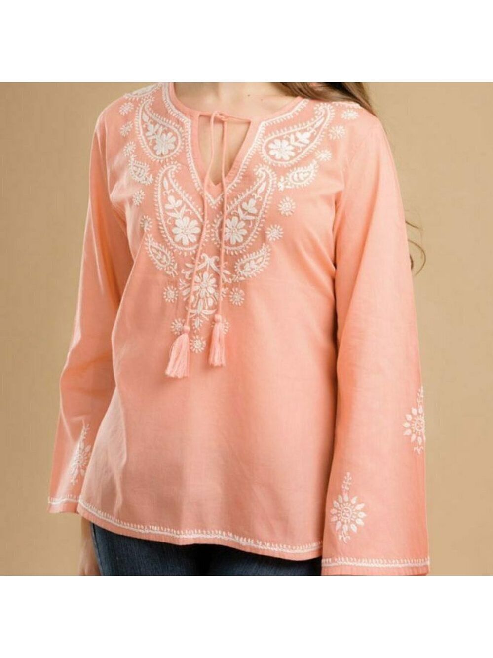 Cotton Hand Embroidered Tunic Chikankari Style